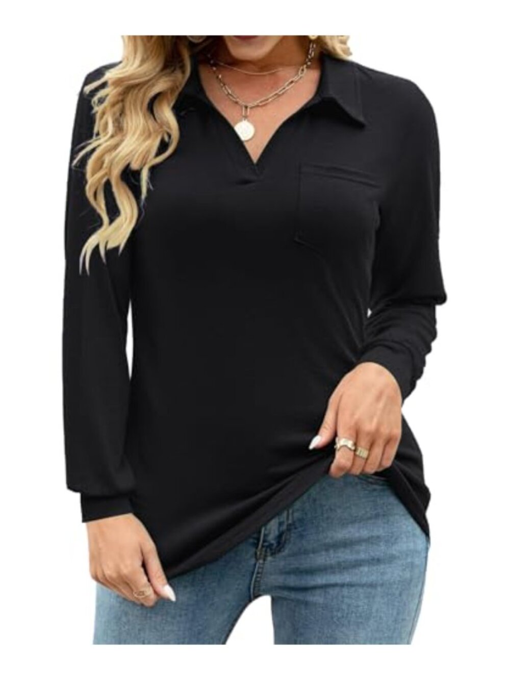RIROW Womens V Neck Polo Shirts Collared Tops Casual Pocket